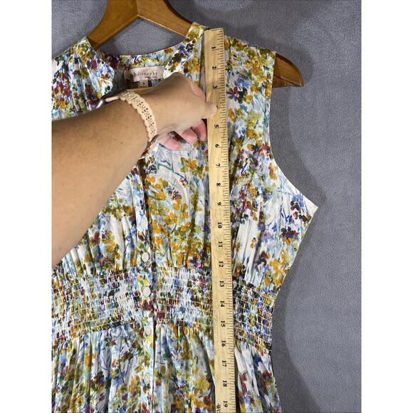 Philosophy Womens Floral Smocked Waist Dress Sleeveless Cottagecore Peasant Sz S - Picture 9 of 14